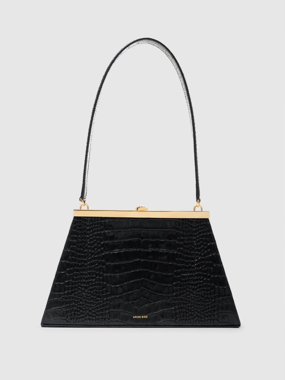 NWT Anine Bing Black Croc-Embossed Frame Shoulder Bag